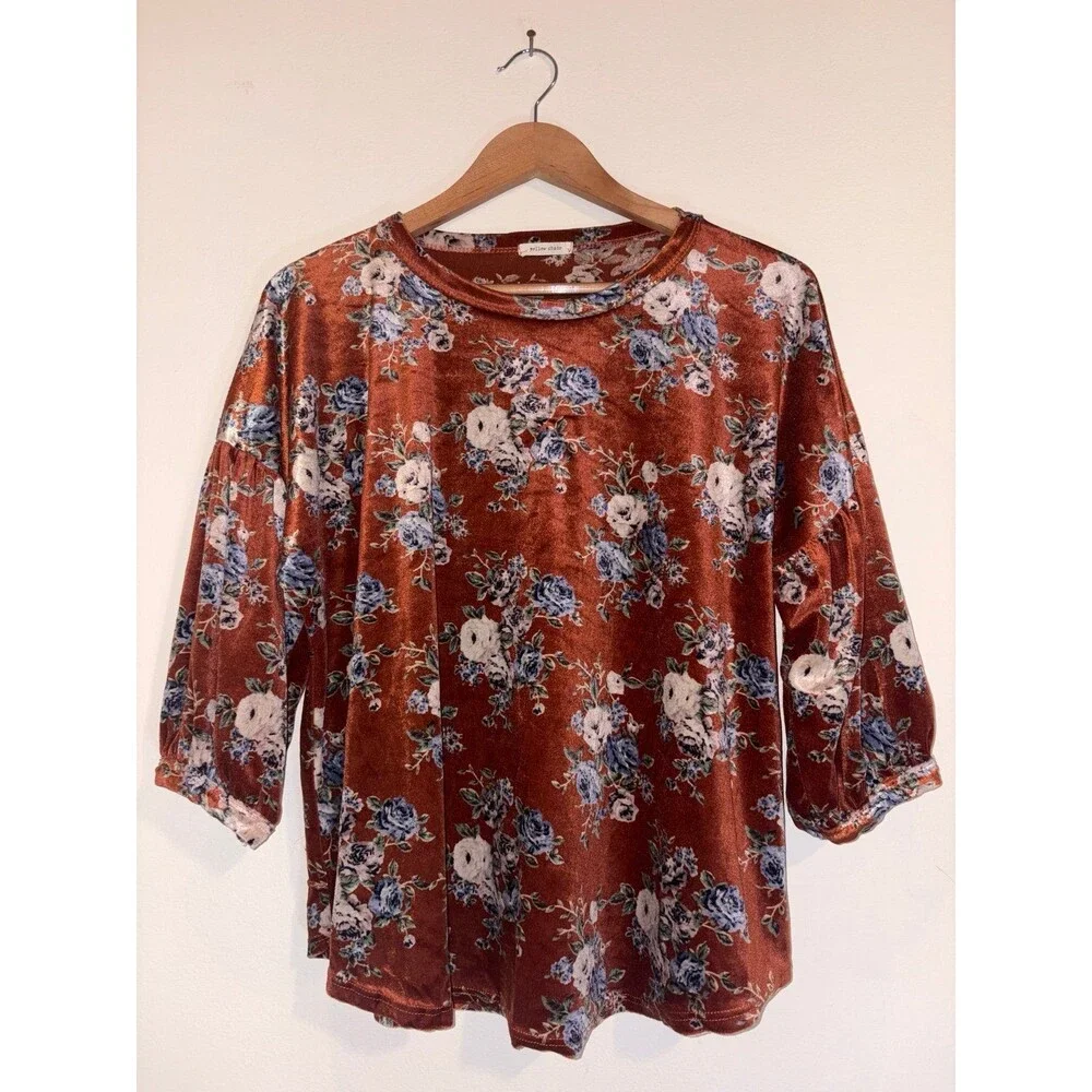 Yellow Chair Velvety Orange Floral Shirt - Size Large
